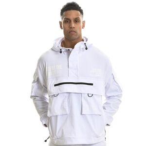 Switch White Hooded Jacket with Black Button Details